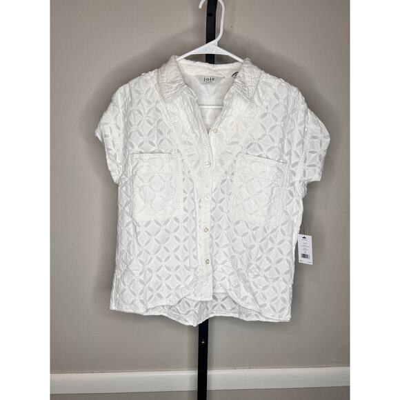 Joie Camille Short-Sleeve Collared Button-Up Shirt Clean White Women's XS NWT - Picture 3 of 7